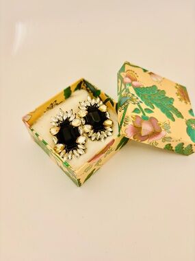 Vintage 80s Statement Crystal Cocktail Earrings – Black & Yellow Strass